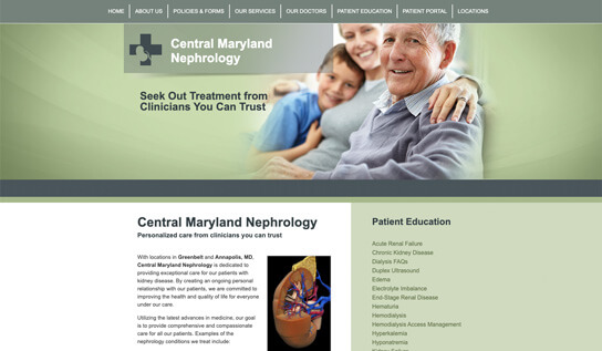 Digital MindScapes Client Preview – Central Maryland Nephrology Website